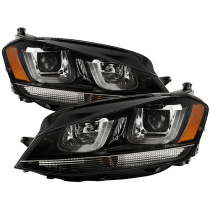 Volkswagen Golf VII 14-16 Strålkastare Projektor - DRL LED - Svarta Stripe - Svarta Spyder Auto